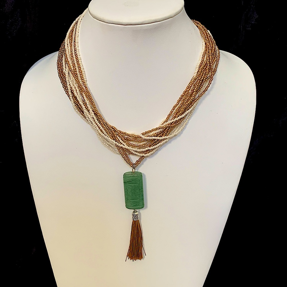 Beautiful Custom Made Jade Drop Statement Necklac… - image 1